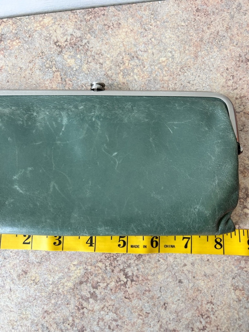 Hobo Distressed Olive Green Double Clasp Leather Wallet - Picture 7 of 10